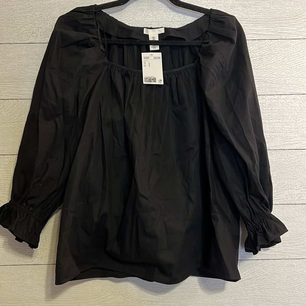 H&M Black Ruffle Sleeve Top NWT